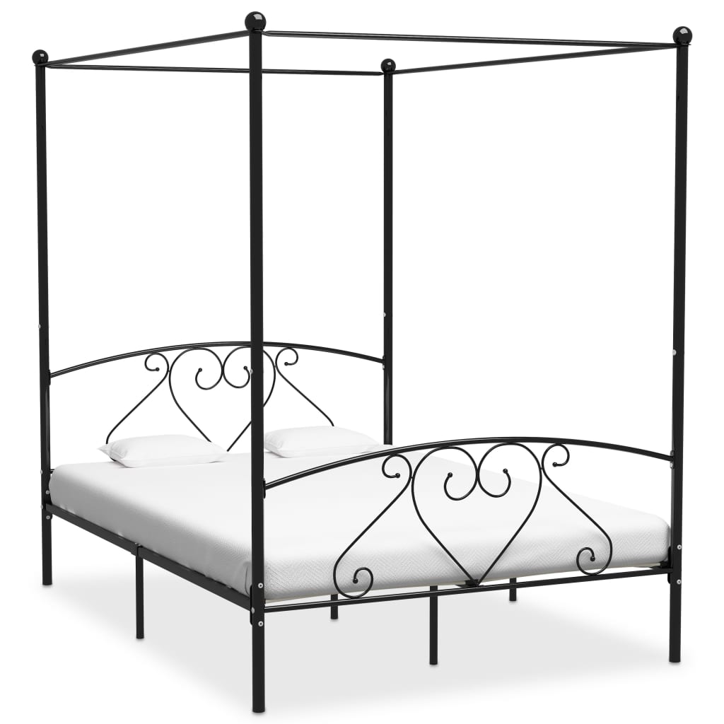 vidaXL Estructura cama con dosel sin colchón metal negro 160x200 cm