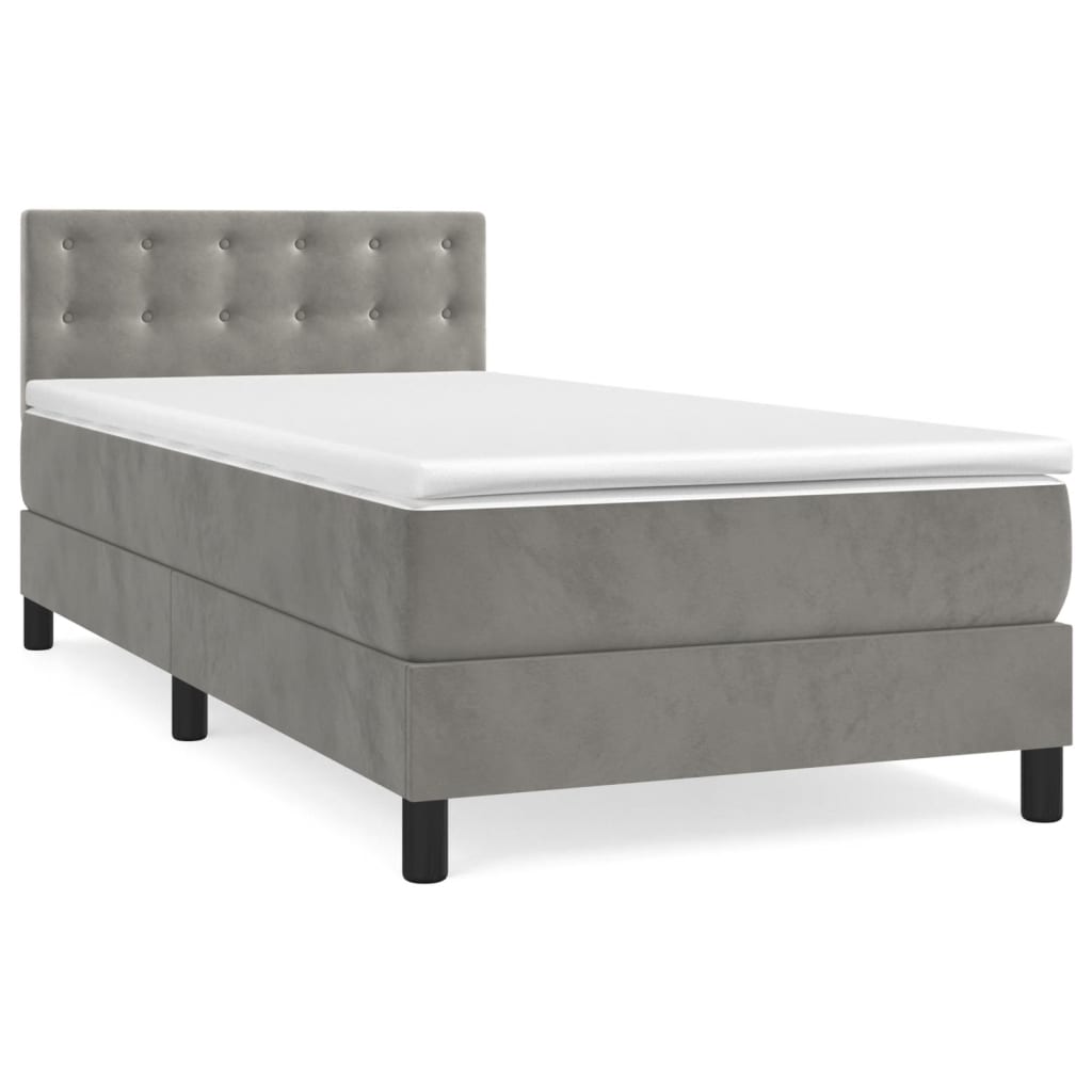 vidaXL Cama box spring con colchón terciopelo gris claro 80x200 cm