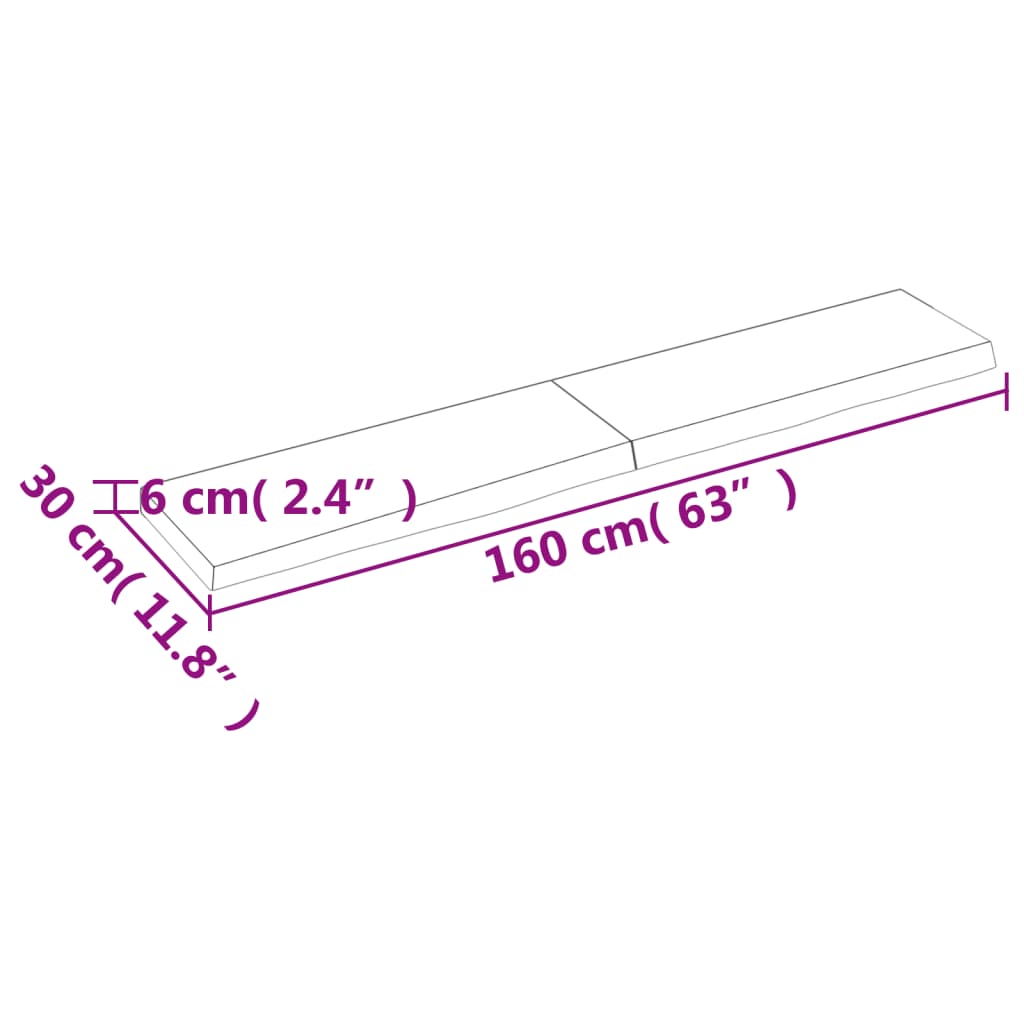 vidaXL Encimera de baño madera maciza sin tratar 160x30x(2-6) cm