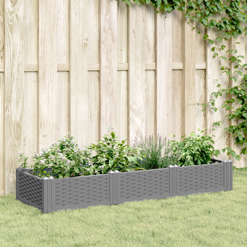 vidaXL Jardinera con clavijas PP gris claro 125x40x28,5 cm