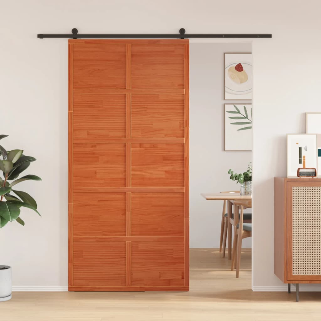 vidaXL Puerta de granero madera maciza pino marrón miel 100x208 cm