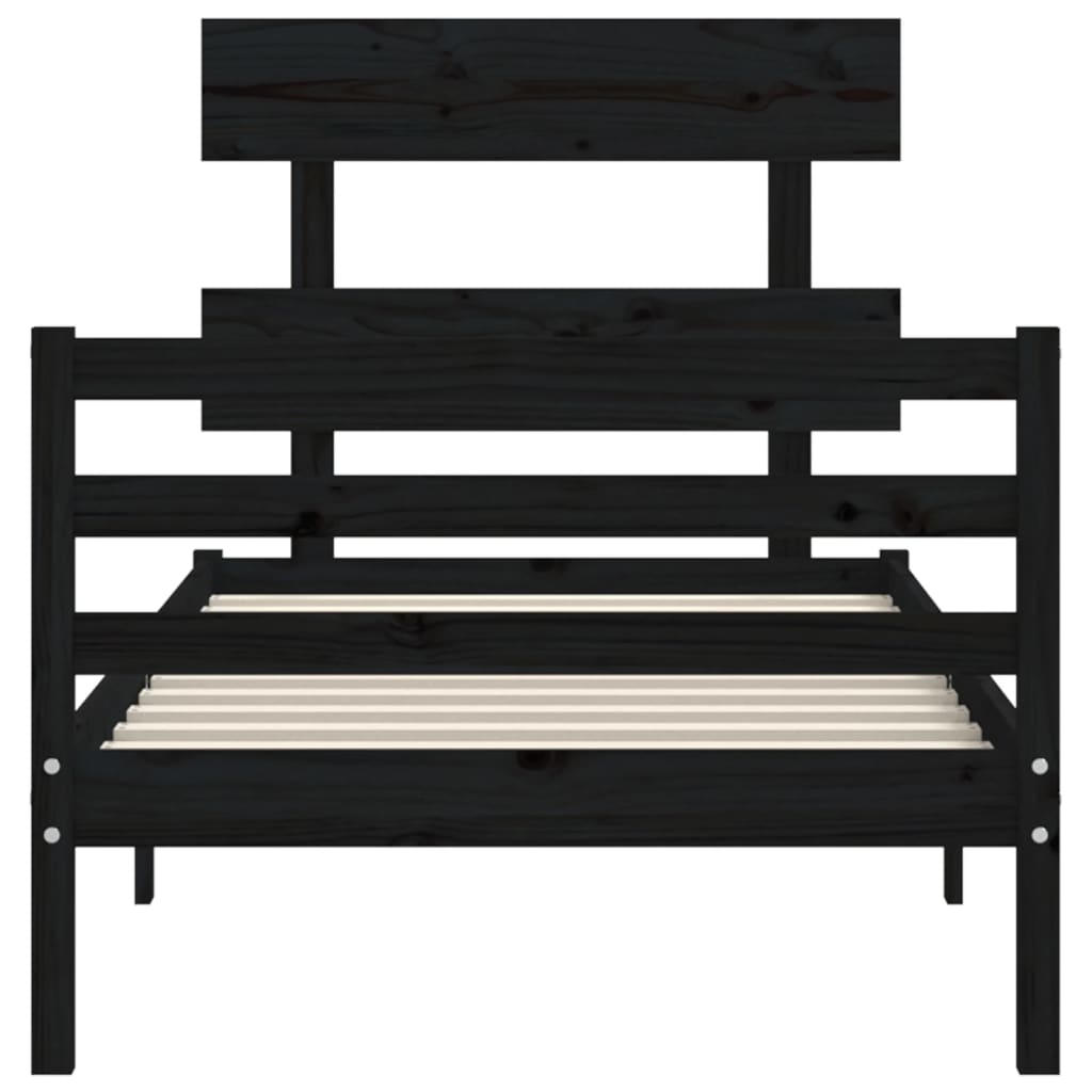 vidaXL Estructura de cama con cabecero madera maciza negro 90x200 cm