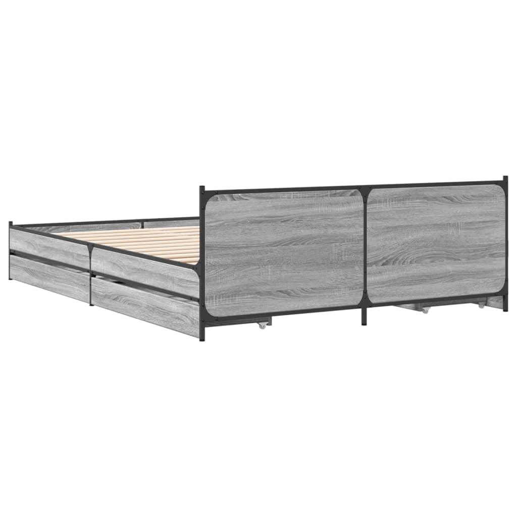 vidaXL Cama con cajones madera ingeniería gris Sonoma 160x200 cm