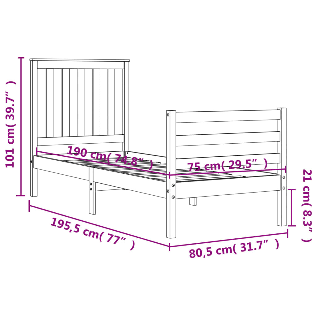 vidaXL Estructura de cama individual con cabecero madera maciza blanco