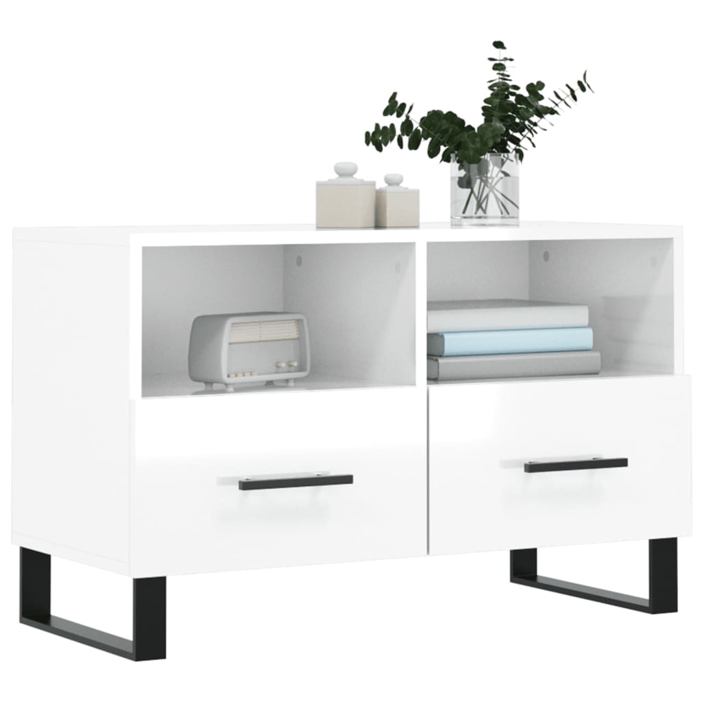 vidaXL Mueble de TV madera contrachapada blanco brillo 80x36x50 cm