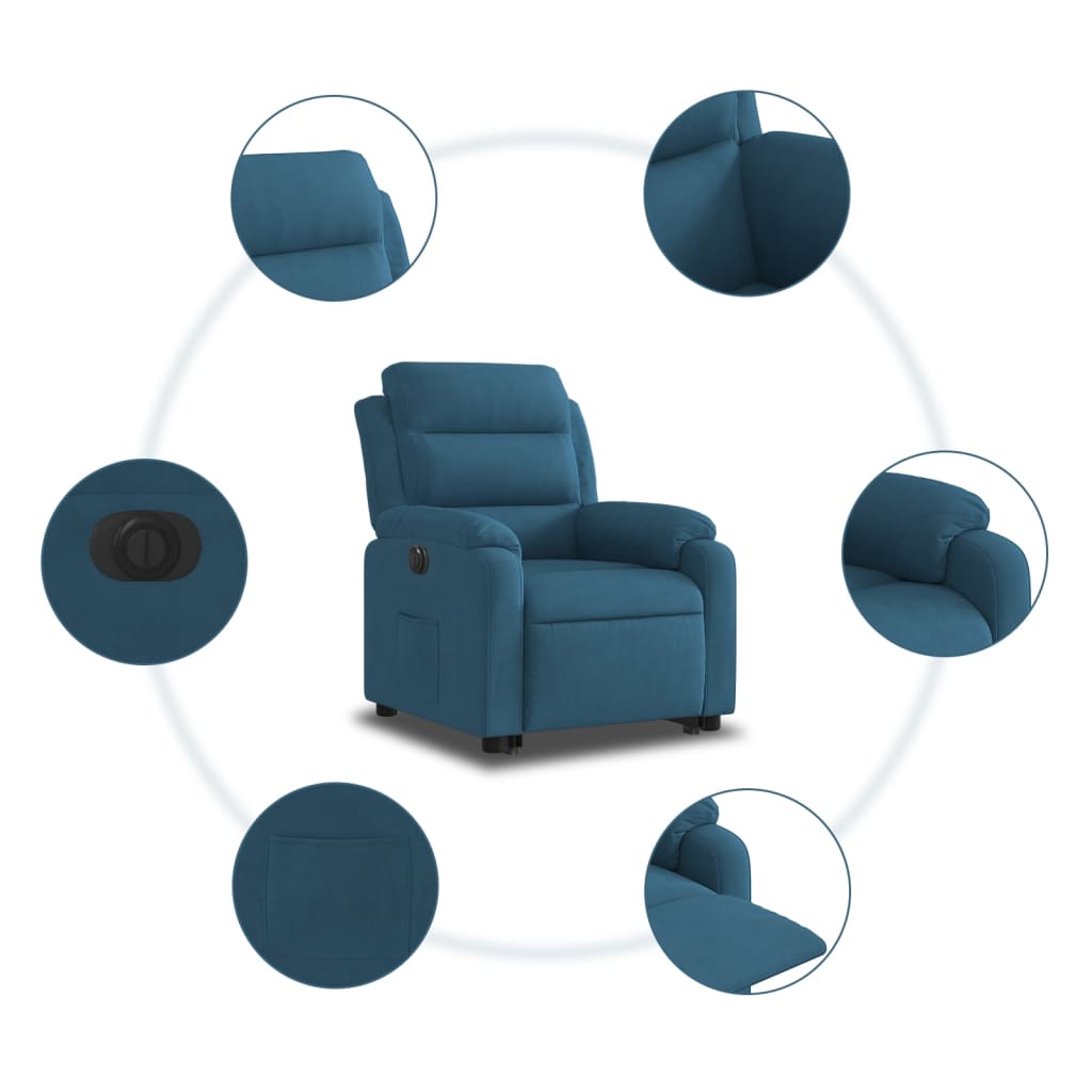 vidaXL Sillón eléctrico reclinable elevable de terciopelo azul