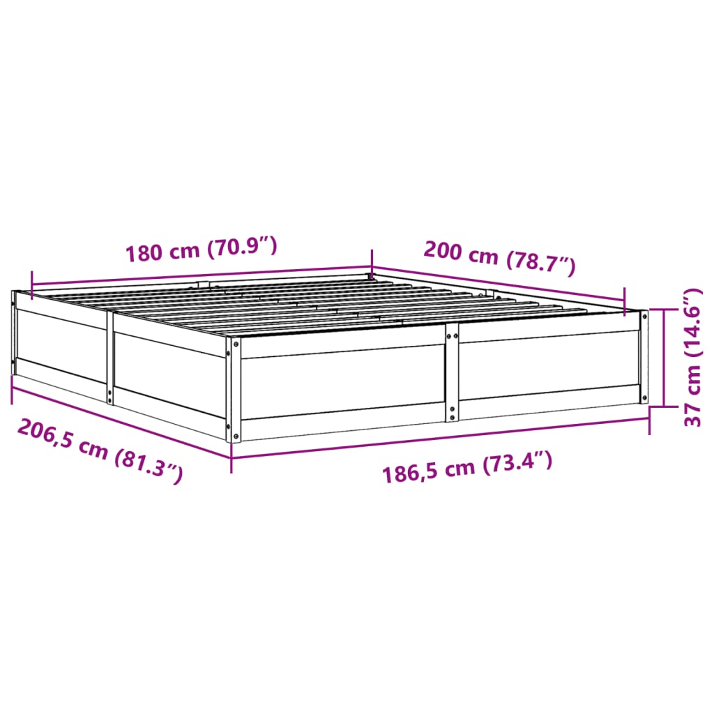 vidaXL Estructura de cama sin colchón madera maciza de pino 180x200 cm