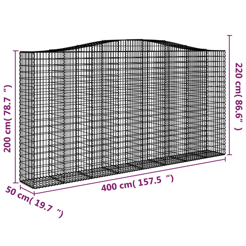 vidaXL Cestas de gaviones 3 uds forma de arco hierro 400x50x200/220 cm