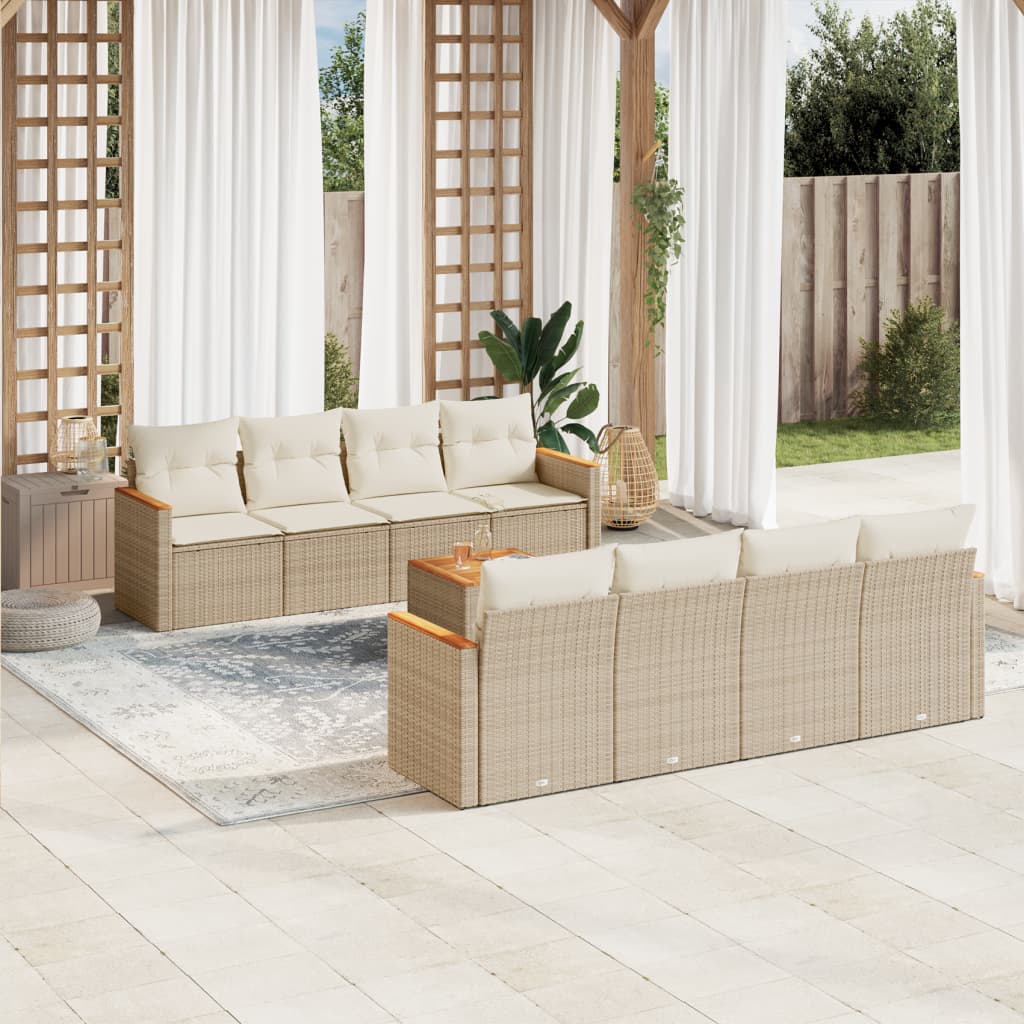 vidaXL Set de sofás de jardín 9 pzas con cojines ratán sintético beige