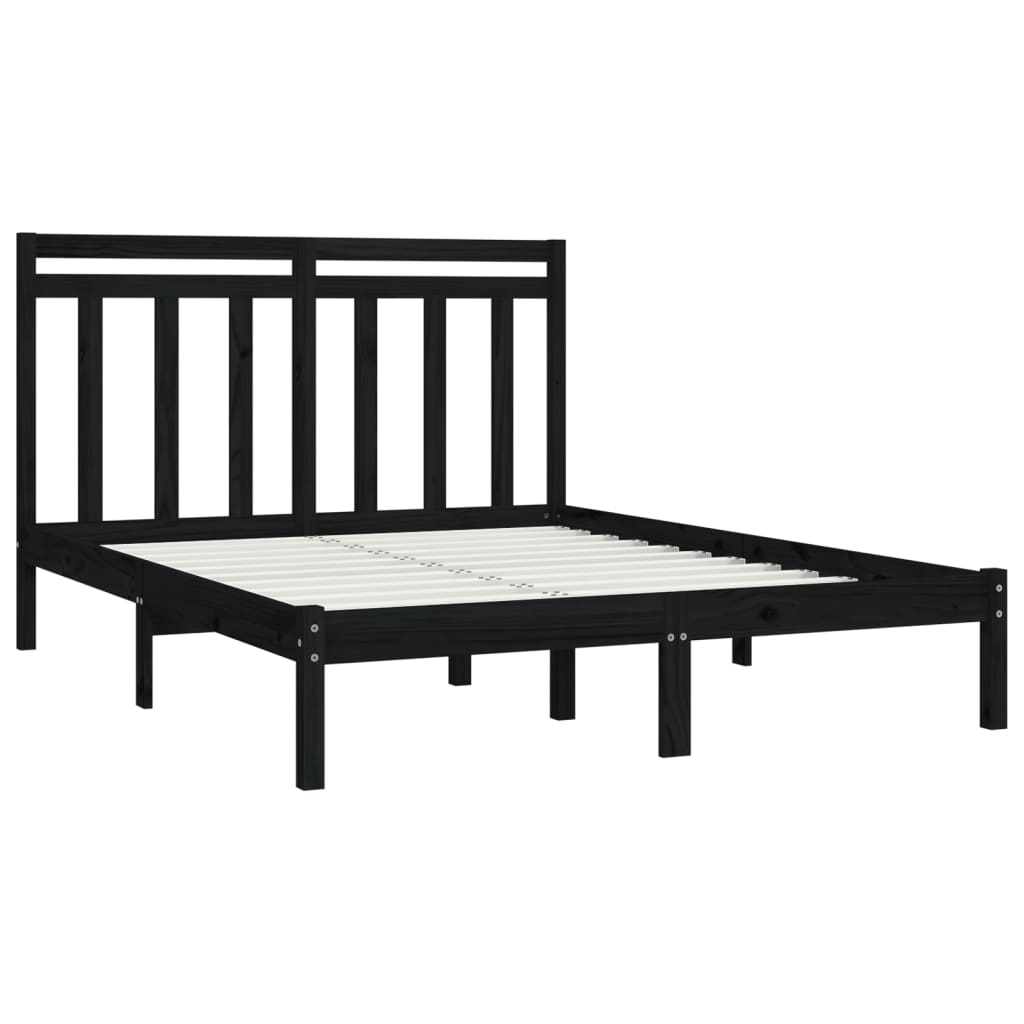 vidaXL Estructura de cama doble madera maciza negra 135x190 cm