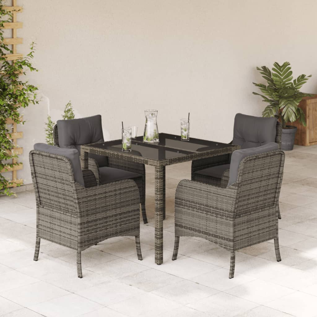 vidaXL Set comedor de jardín 5 piezas con cojines ratán sintético gris