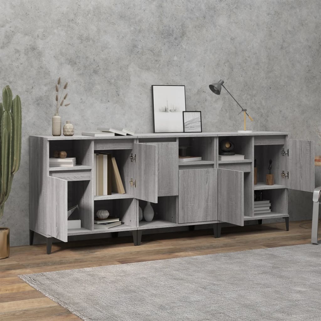 vidaXL Aparadores 3 uds madera contrachapada gris Sonoma 60x35x70 cm