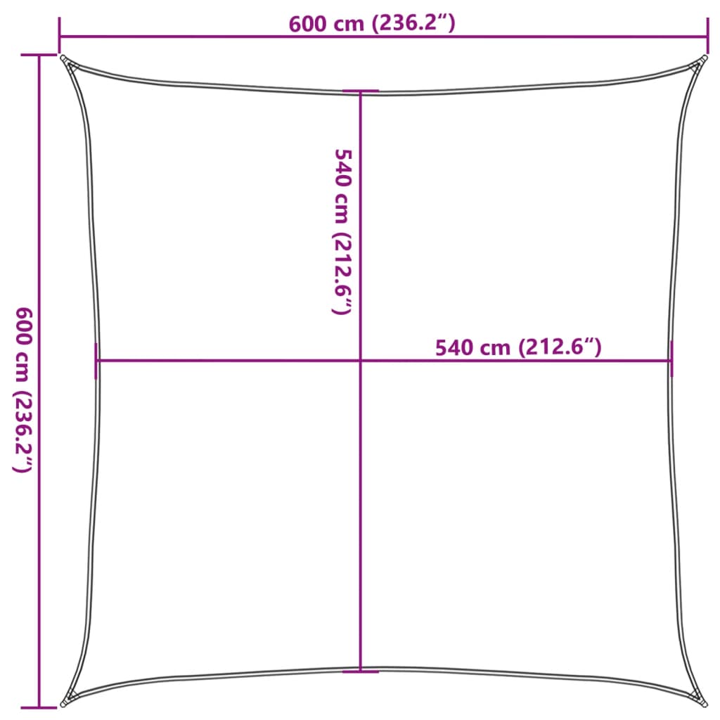 vidaXL Toldo de vela cuadrado HDPE arena 160 g/m² 6x6 m