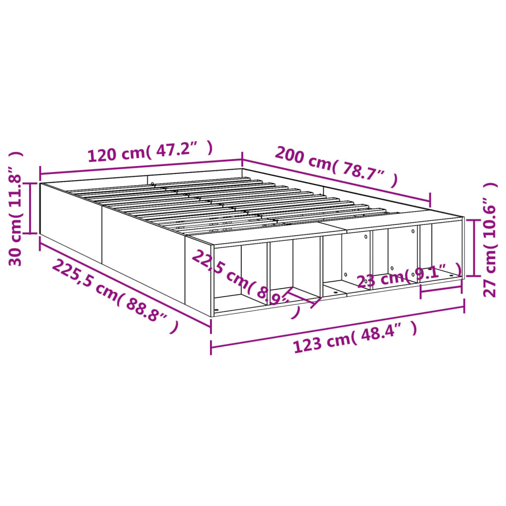 vidaXL Estructura de cama madera de ingeniería roble ahumado 120x200cm