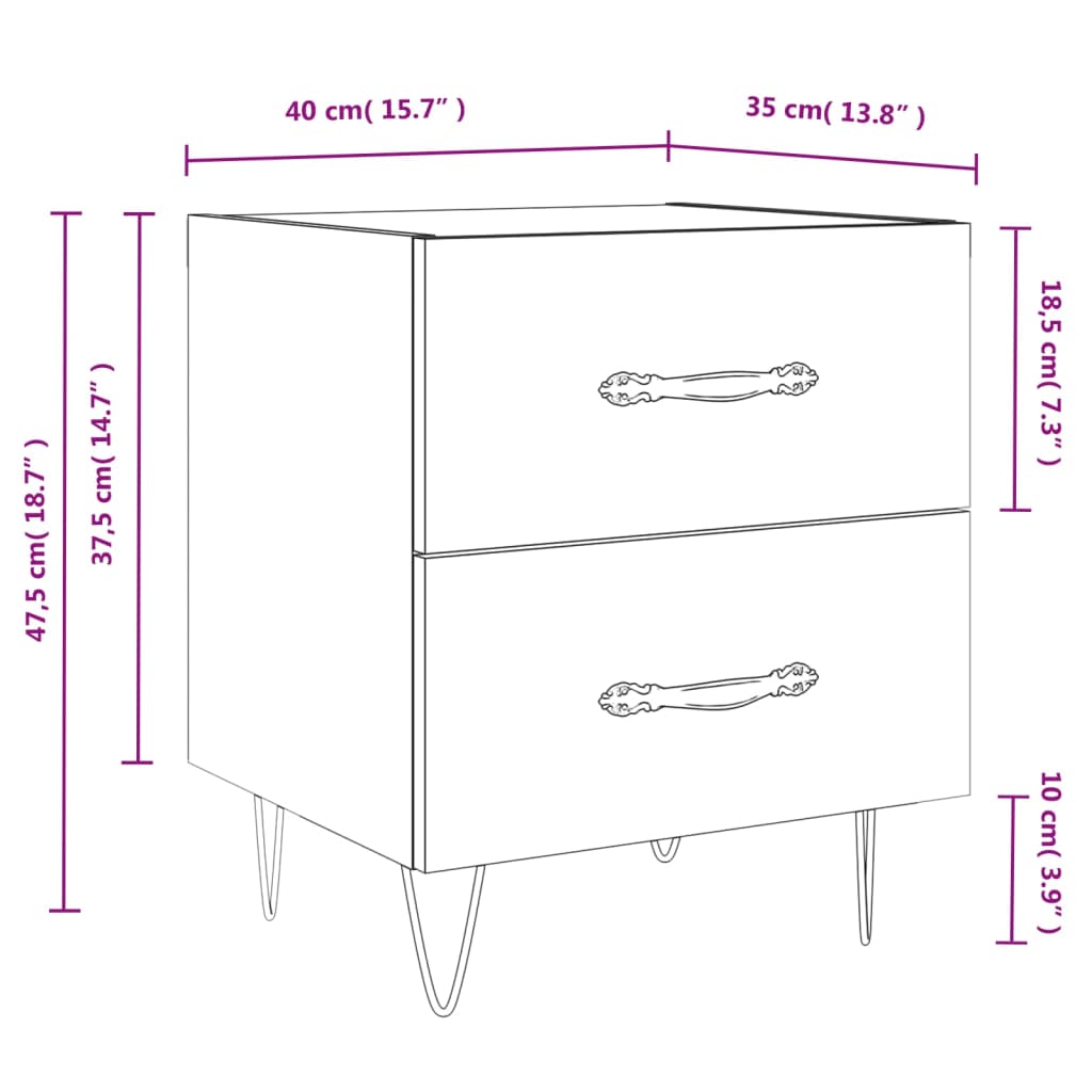 vidaXL Mesita noche 2 uds madera ingeniería marrón roble 40x35x47,5 cm