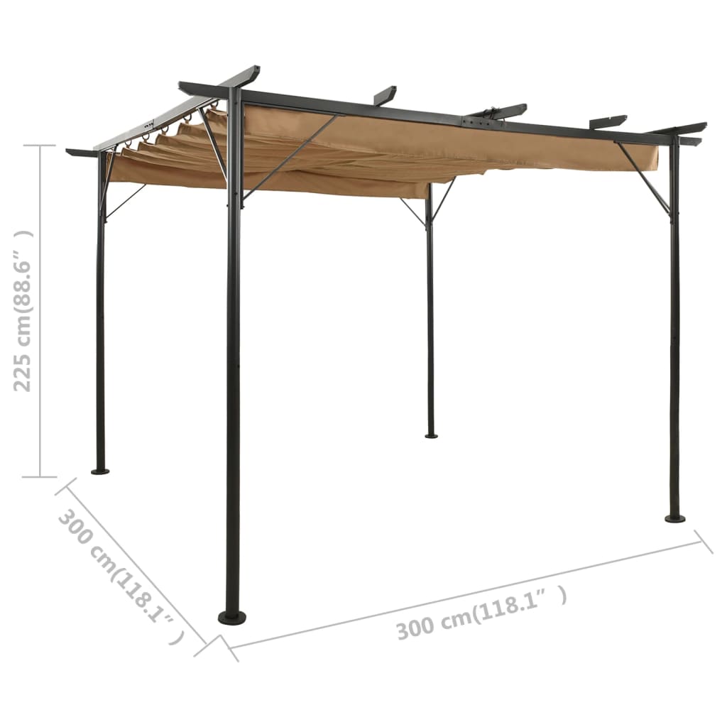 vidaXL Pérgola con tejado retráctil acero gris taupe 3x3 m 180 g/m²