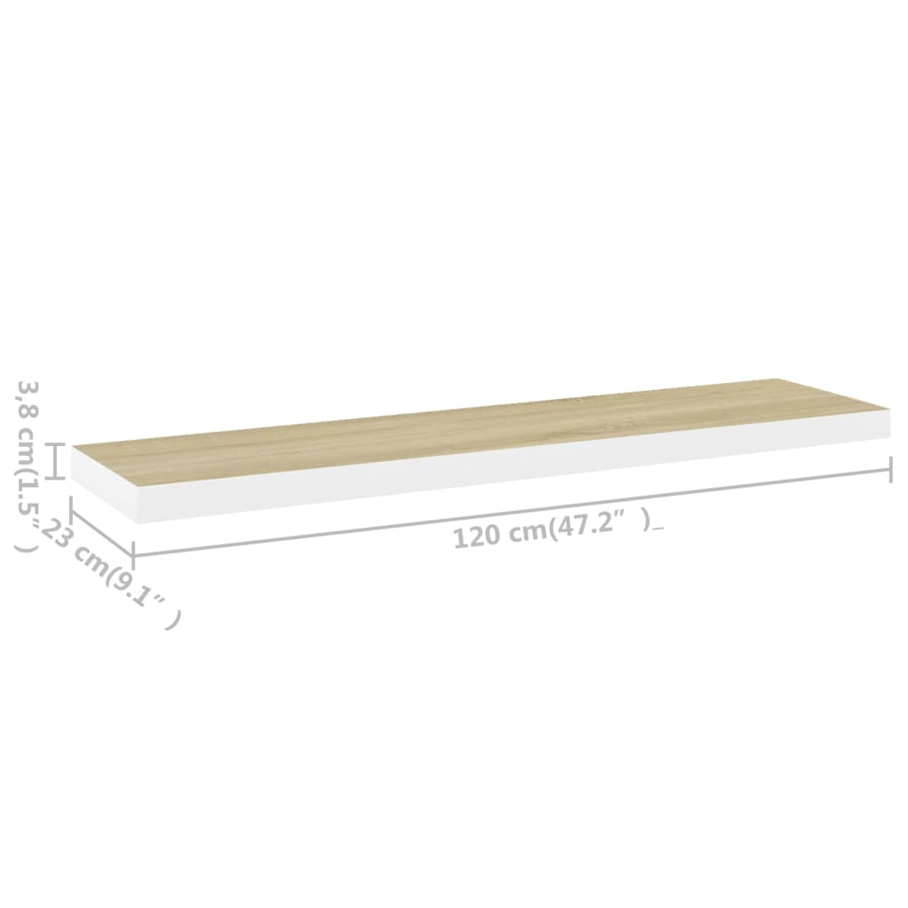 vidaXL Estante flotante pared 2 uds MDF roble y blanco 120x23,5x3,8 cm