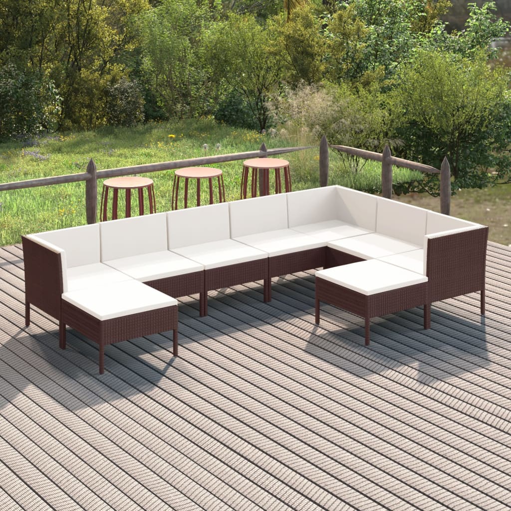 vidaXL Set muebles de jardín 9 pzas y cojines ratán sintético marrón