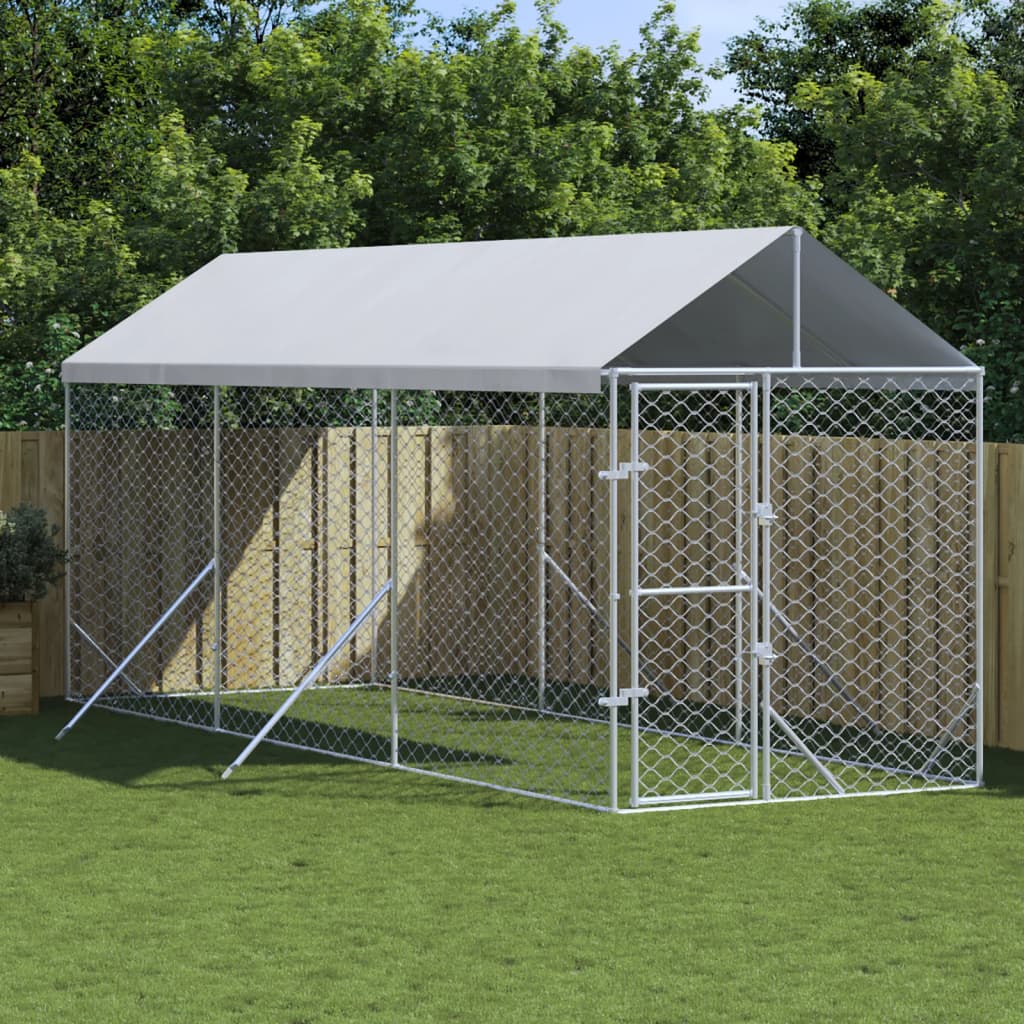 vidaXL Perrera de exterior con toldo acero galvanizado plata 2x6x2,5 m