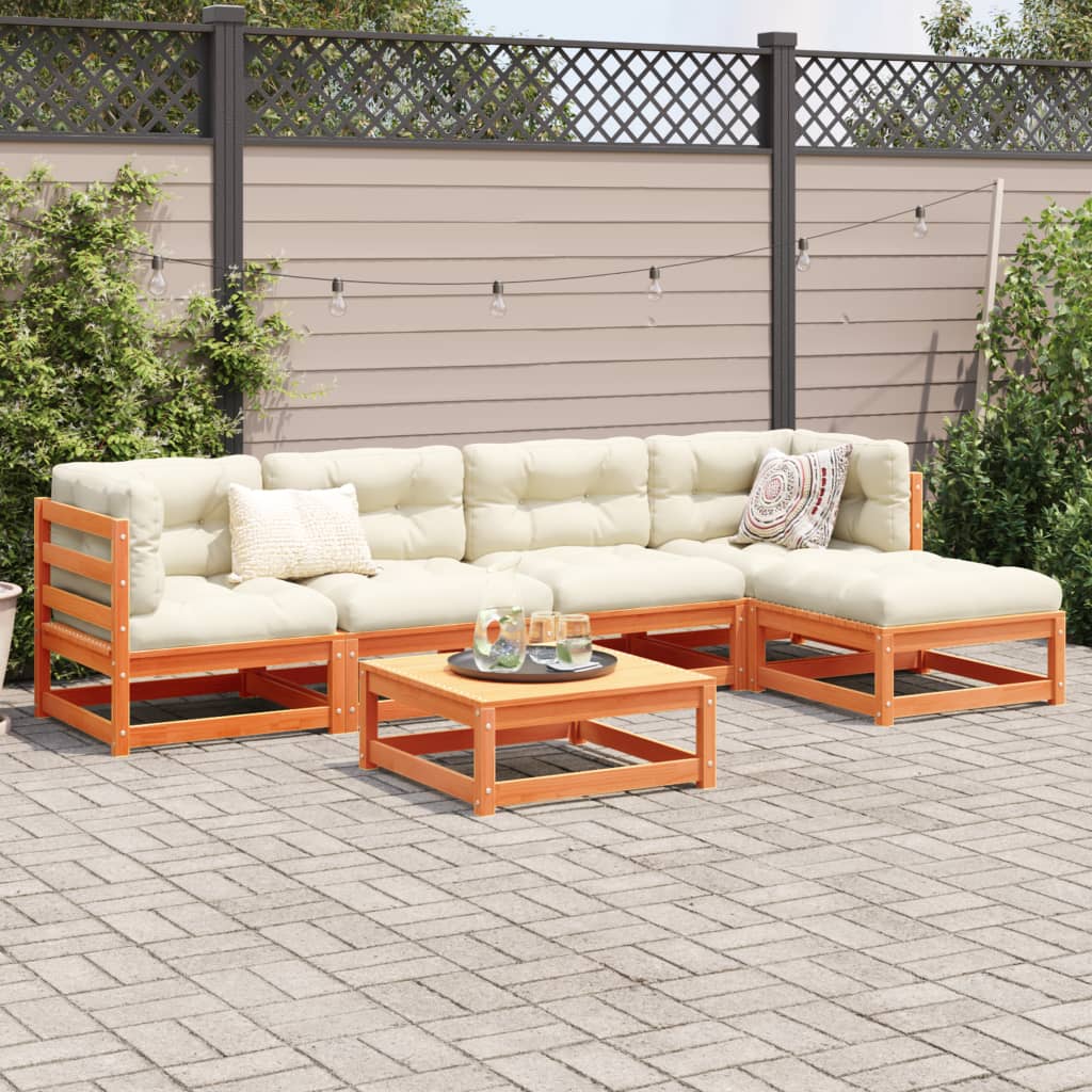 vidaXL Set de sofás jardín 6 pzas con cojines madera pino marrón cera