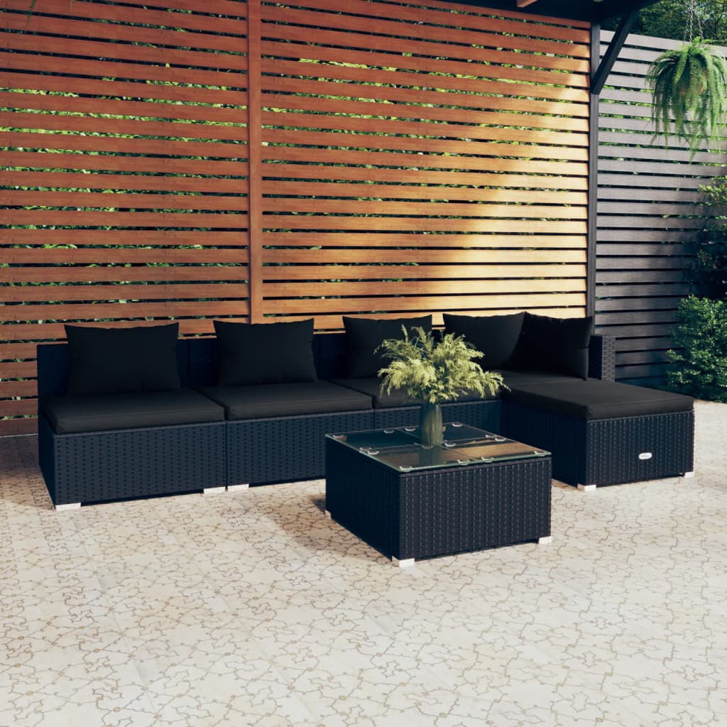 vidaXL Set de muebles de jardín 6 pzas y cojines ratán sintético negro