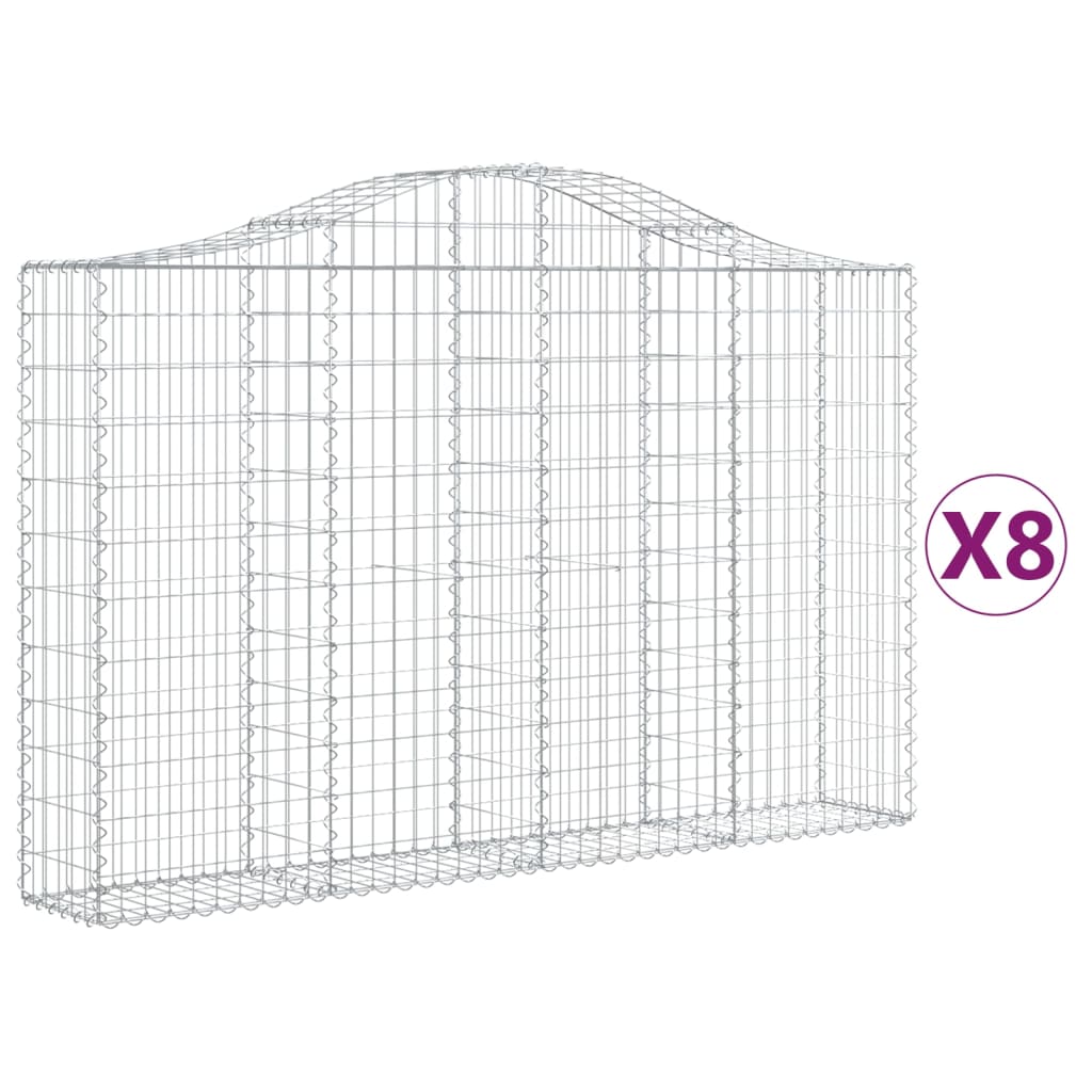 vidaXL Cestas de gaviones 8 uds forma de arco hierro 200x30x120/140 cm