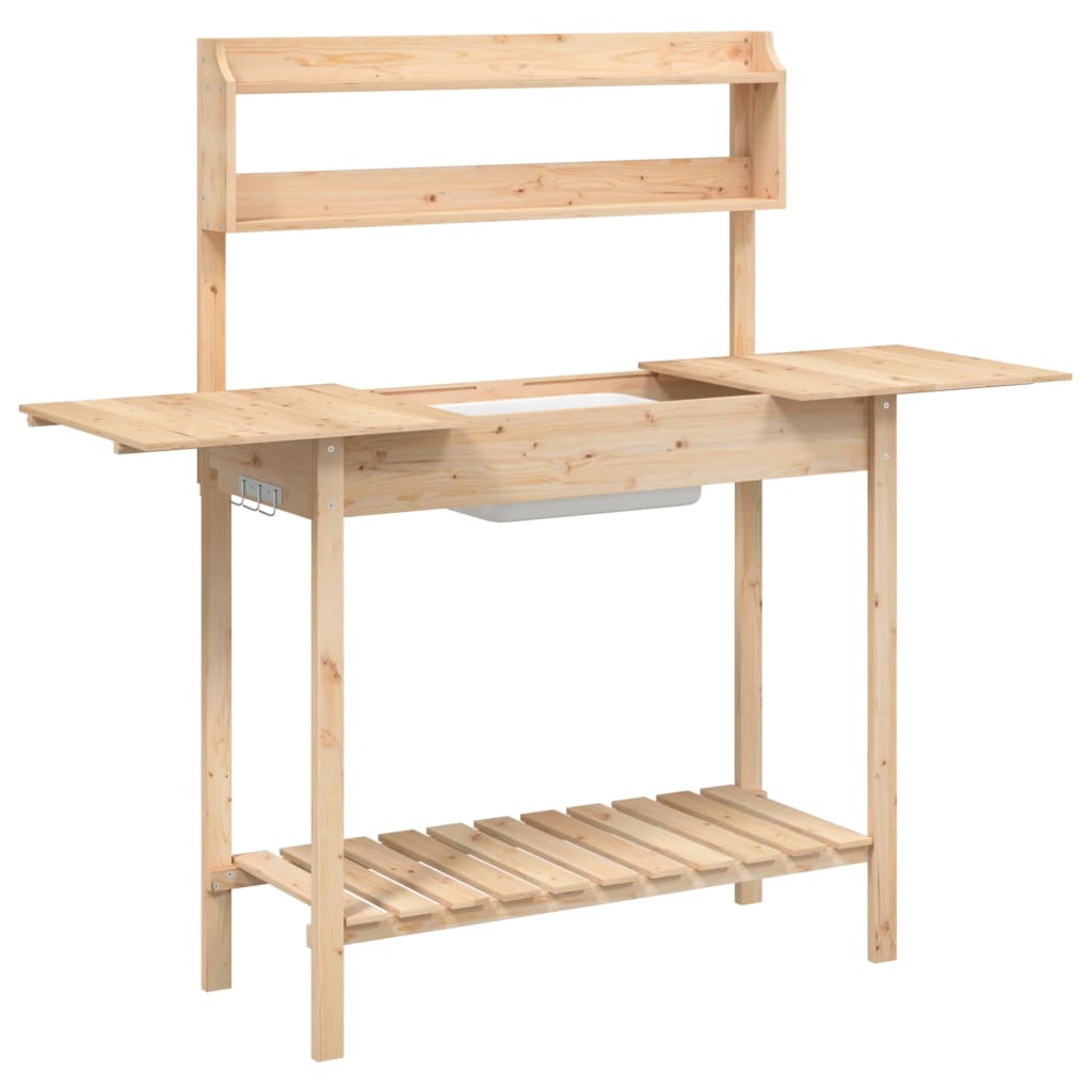 vidaXL Mesa para macetas con fregadero madera abeto 147,5x44x139,5 cm