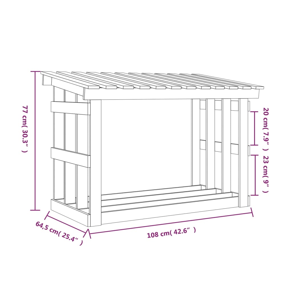 vidaXL Leñero de madera maciza de pino negro 108x64,5x77 cm