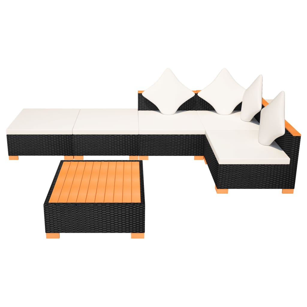 vidaXL Set muebles de jardín 6 piezas y cojines ratán sintético negro