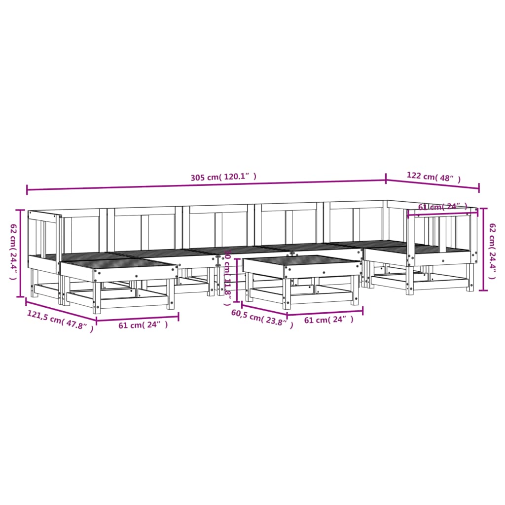 vidaXL Juego de muebles de jardín 8 piezas madera maciza de pino