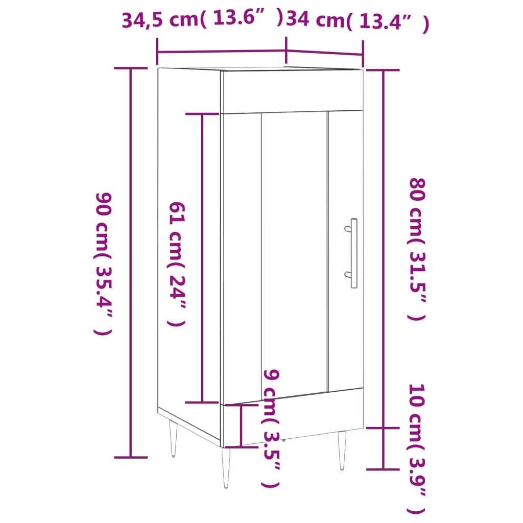 vidaXL Aparador madera de ingeniería gris Sonoma 34,5x34x90 cm