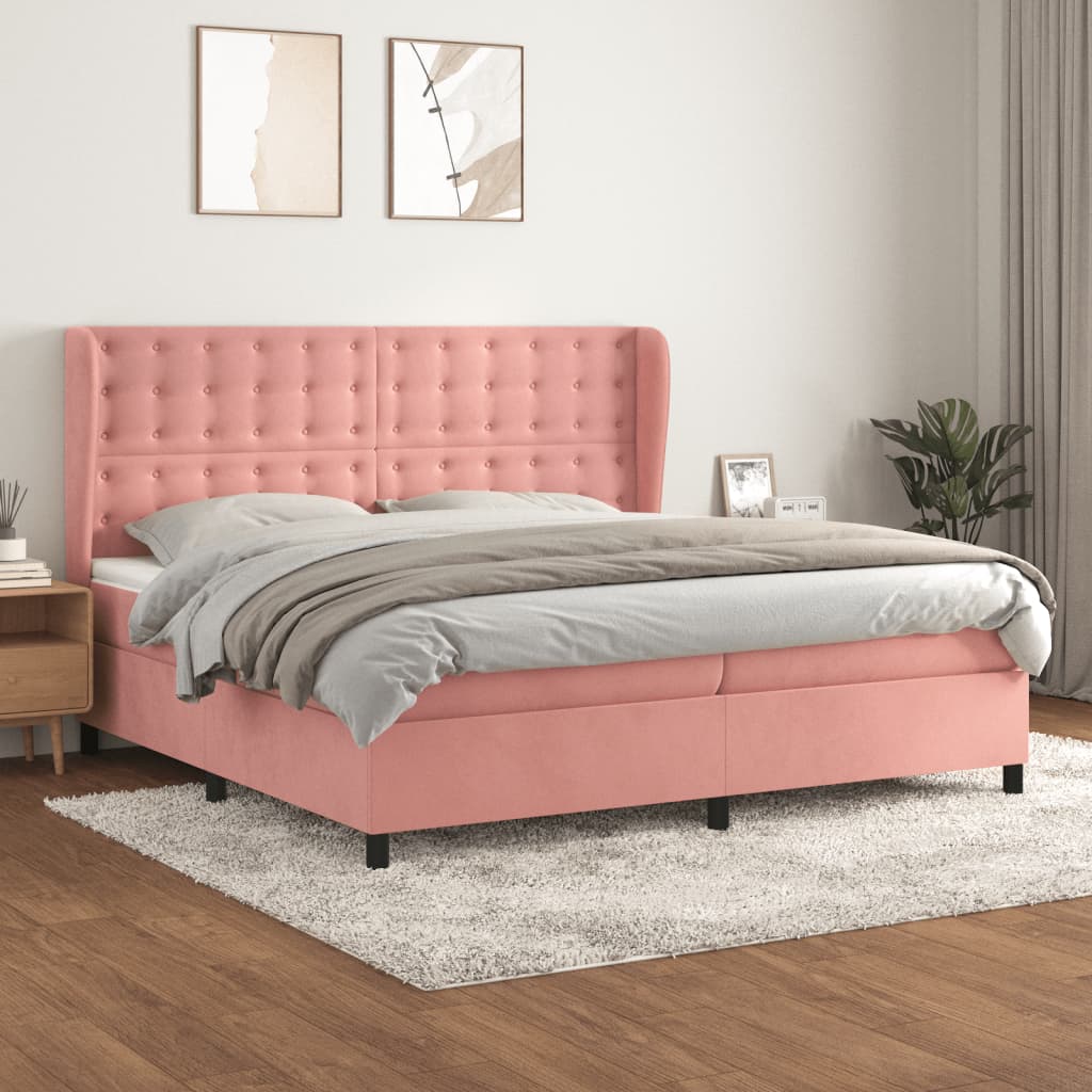 vidaXL Cama box spring con colchón terciopelo rosa 200x200 cm