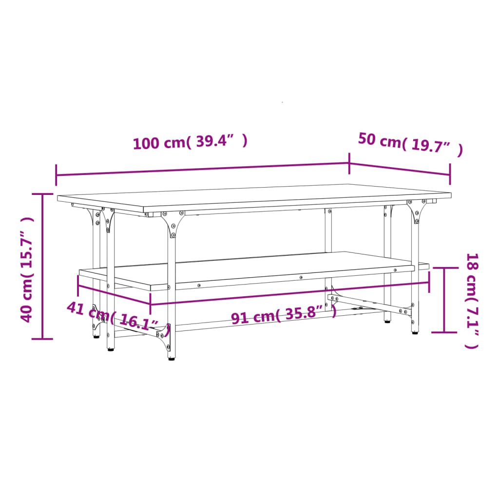 vidaXL Mesa de centro madera contrachapada roble Sonoma 100x50x40 cm