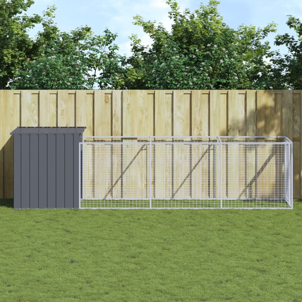 vidaXL Caseta perros con corral acero galvanizado gris 110x405x110 cm