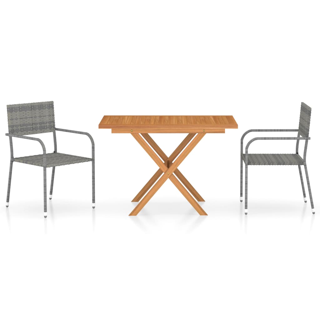 vidaXL Set comedor jardín 3 pzas ratán sintético madera acacia gris