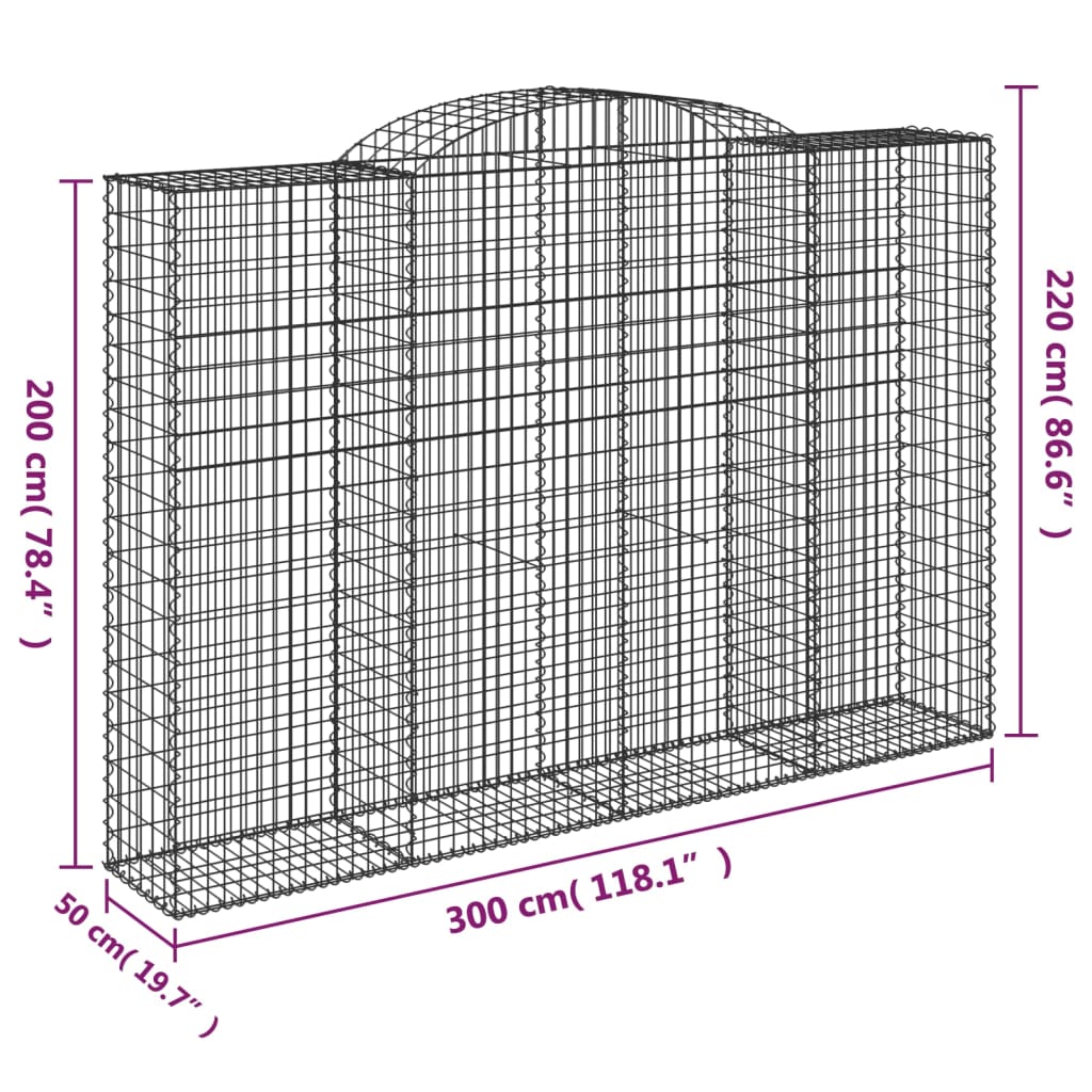 vidaXL Cestas de gaviones 9 uds forma de arco hierro 300x50x200/220 cm