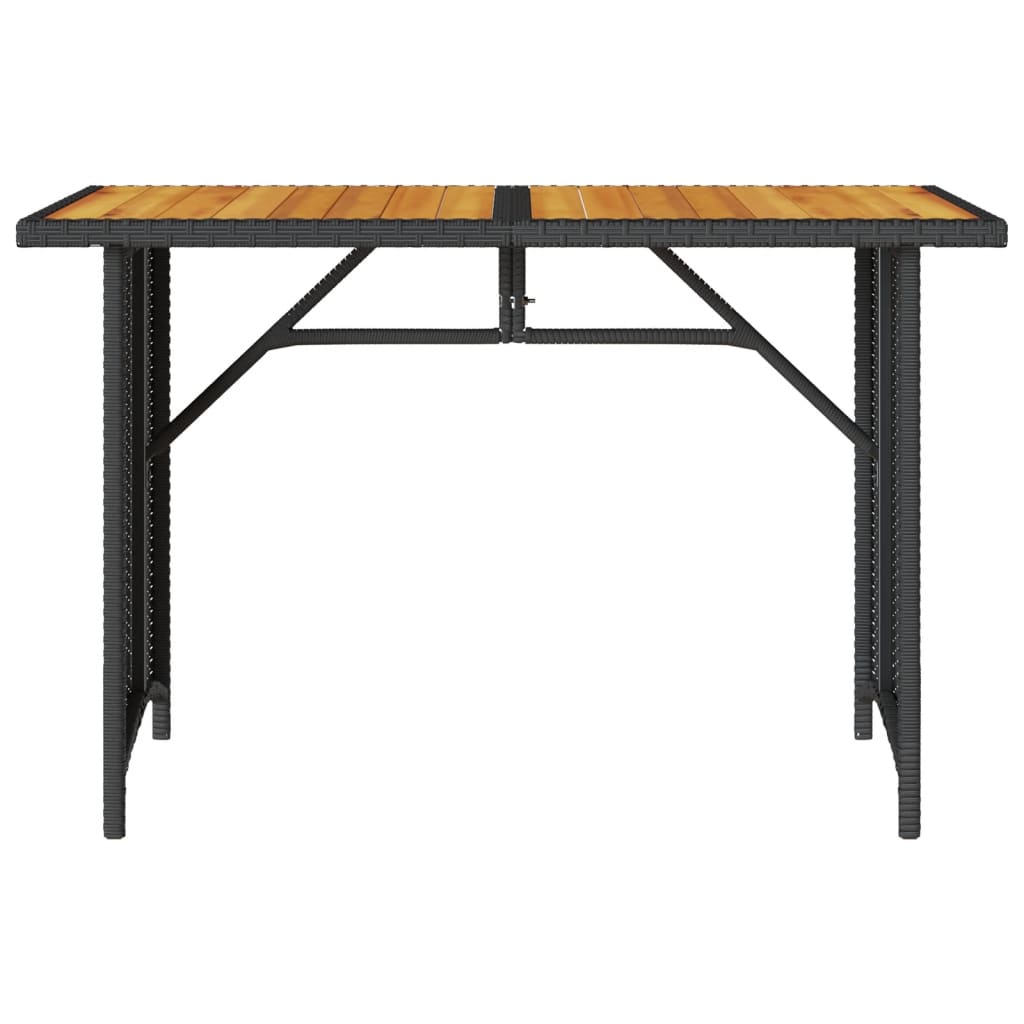 vidaXL Mesa de jardín superficie de madera ratán PE negro 110x68x70 cm