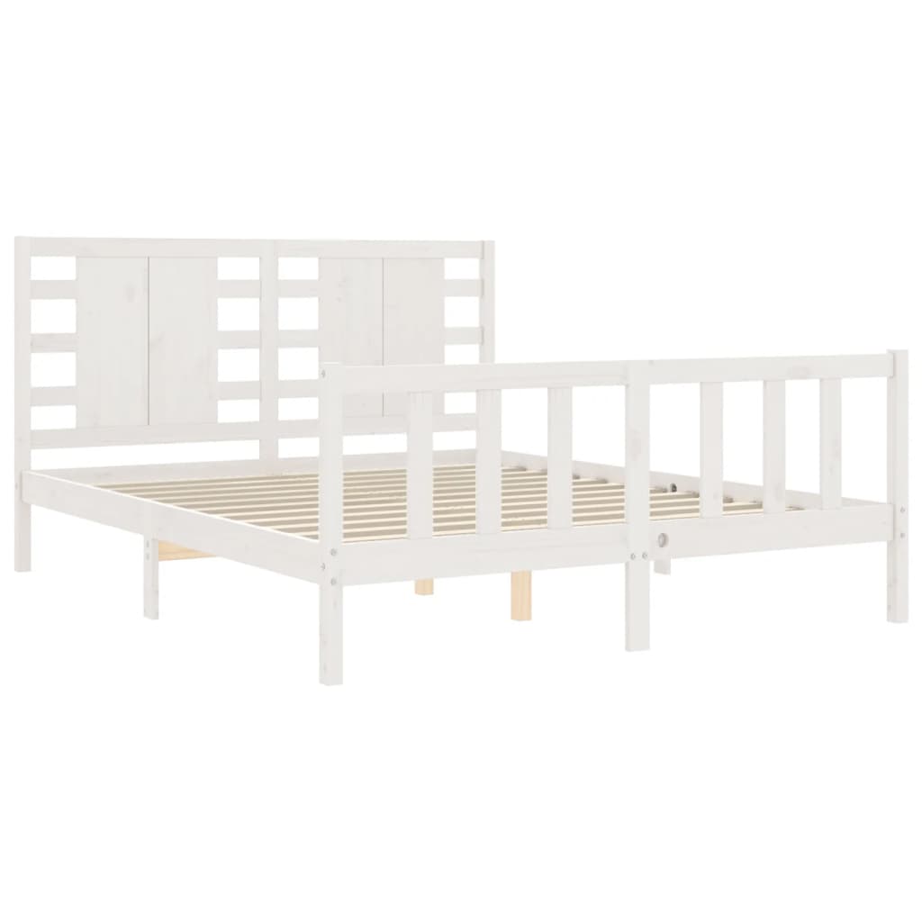 vidaXL Estructura de cama con cabecero madera maciza blanco 160x200 cm