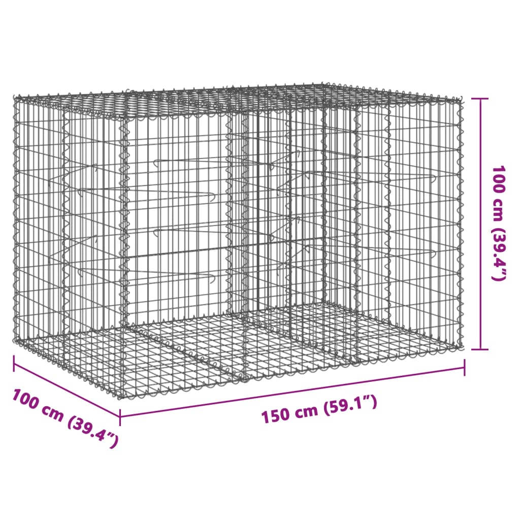 vidaXL Cesta de gaviones con cubierta hierro galvanizado 150x100x100cm