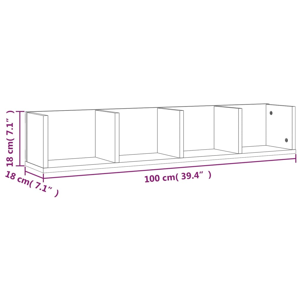 vidaXL Estante de pared para CD madera color roble ahumado 100x18x18cm