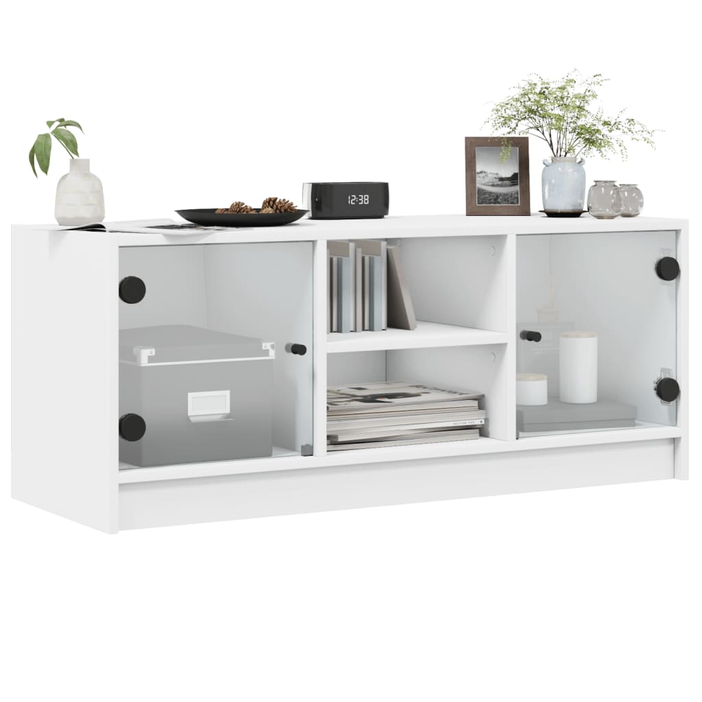 vidaXL Mueble de TV con puertas de vidrio blanco 102x37x42 cm