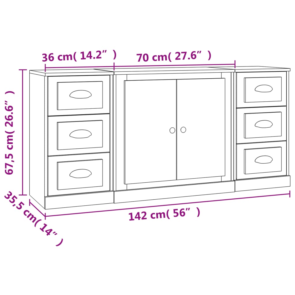 vidaXL Aparadores 3 piezas madera contrachapada negro