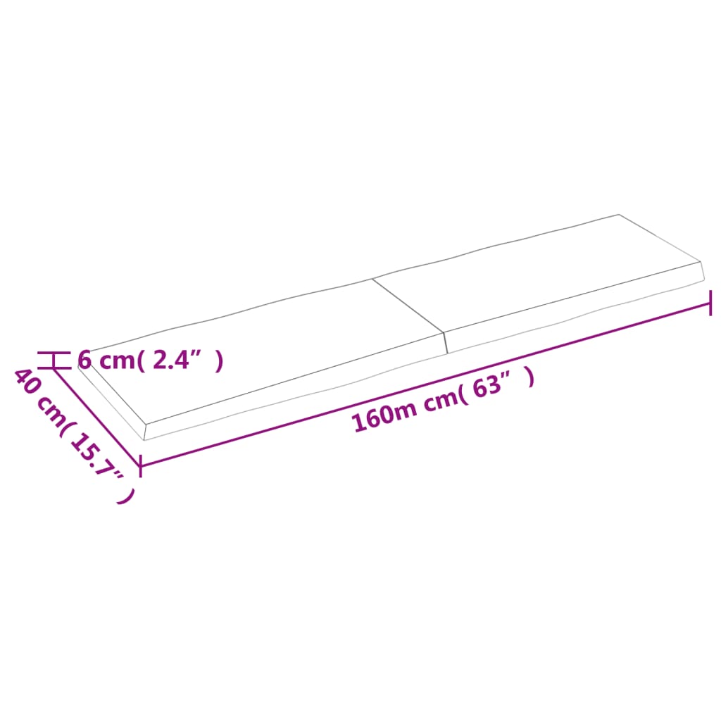 vidaXL Tablero mesa madera tratada borde vivo marrón 160x40x(2-6) cm