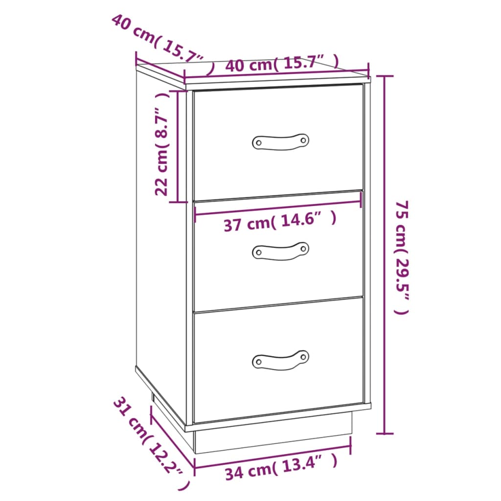 vidaXL Mesita de noche madera maciza de pino marrón miel 40x40x75 cm