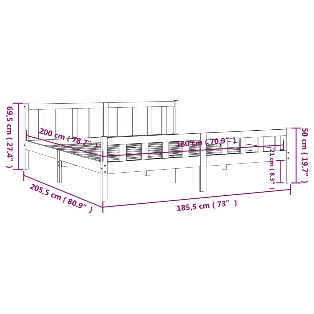 vidaXL Estructura de cama madera maciza blanco Supe King 180x200 cm