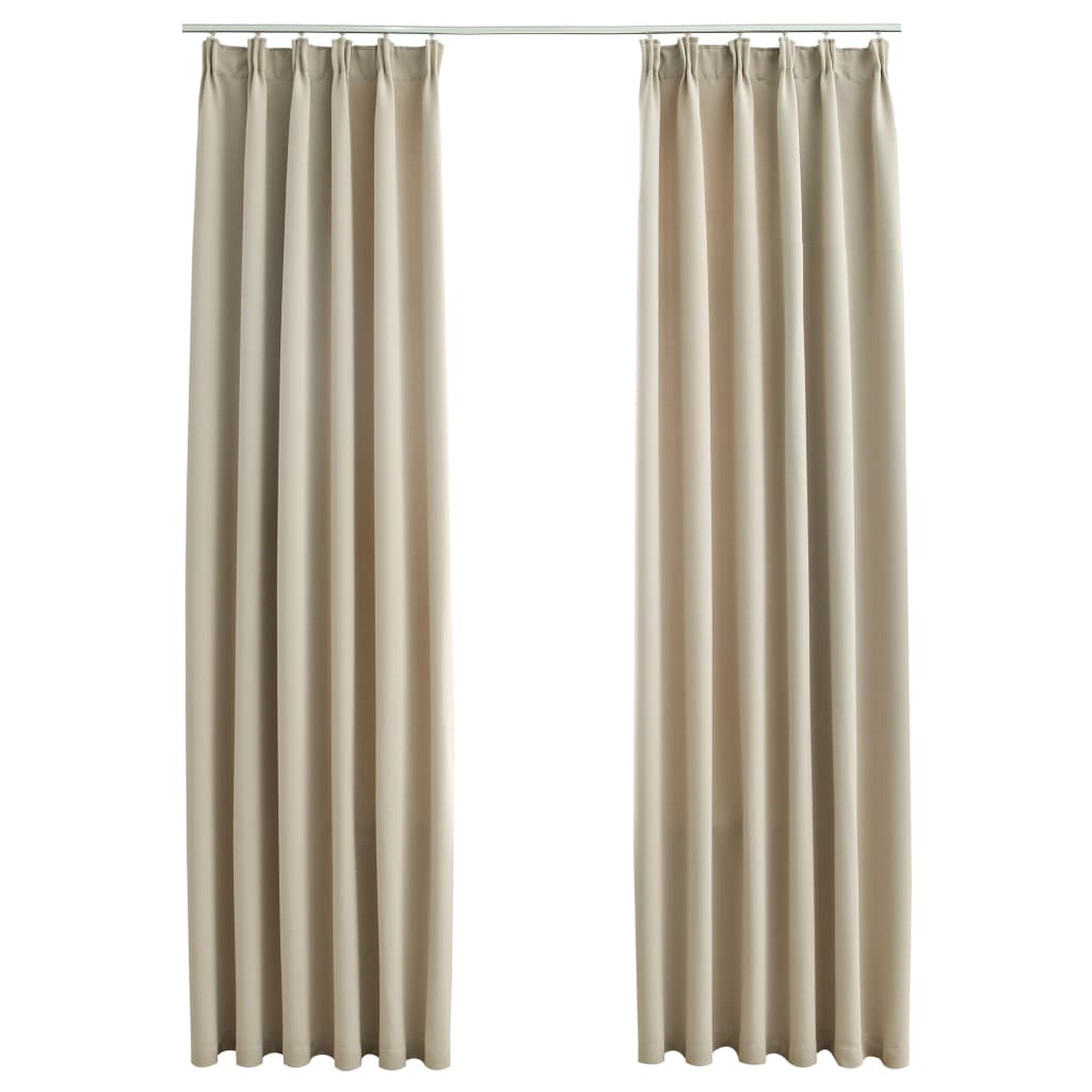 vidaXL Cortinas opacas con ganchos 2 unidades beige 140x175 cm