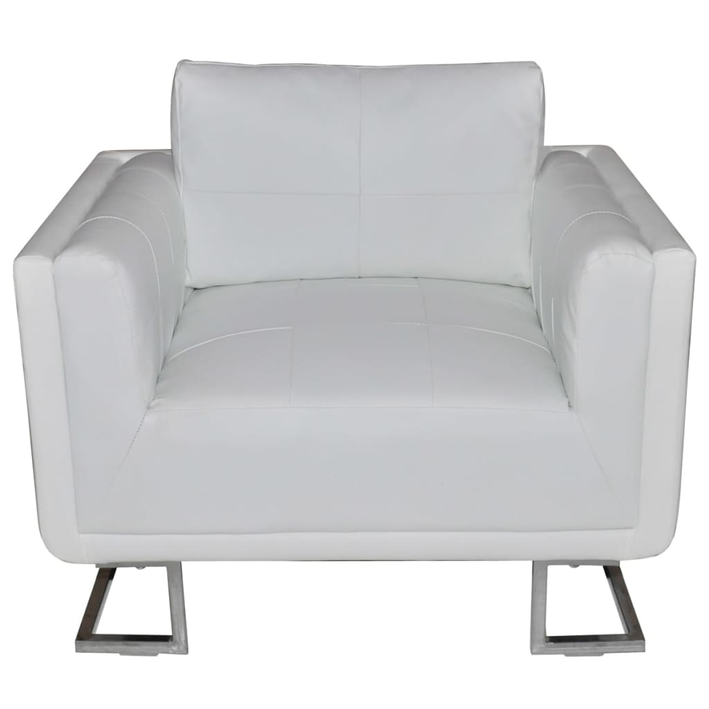 vidaXL Sillón con patas cromadas cuero sintético blanco