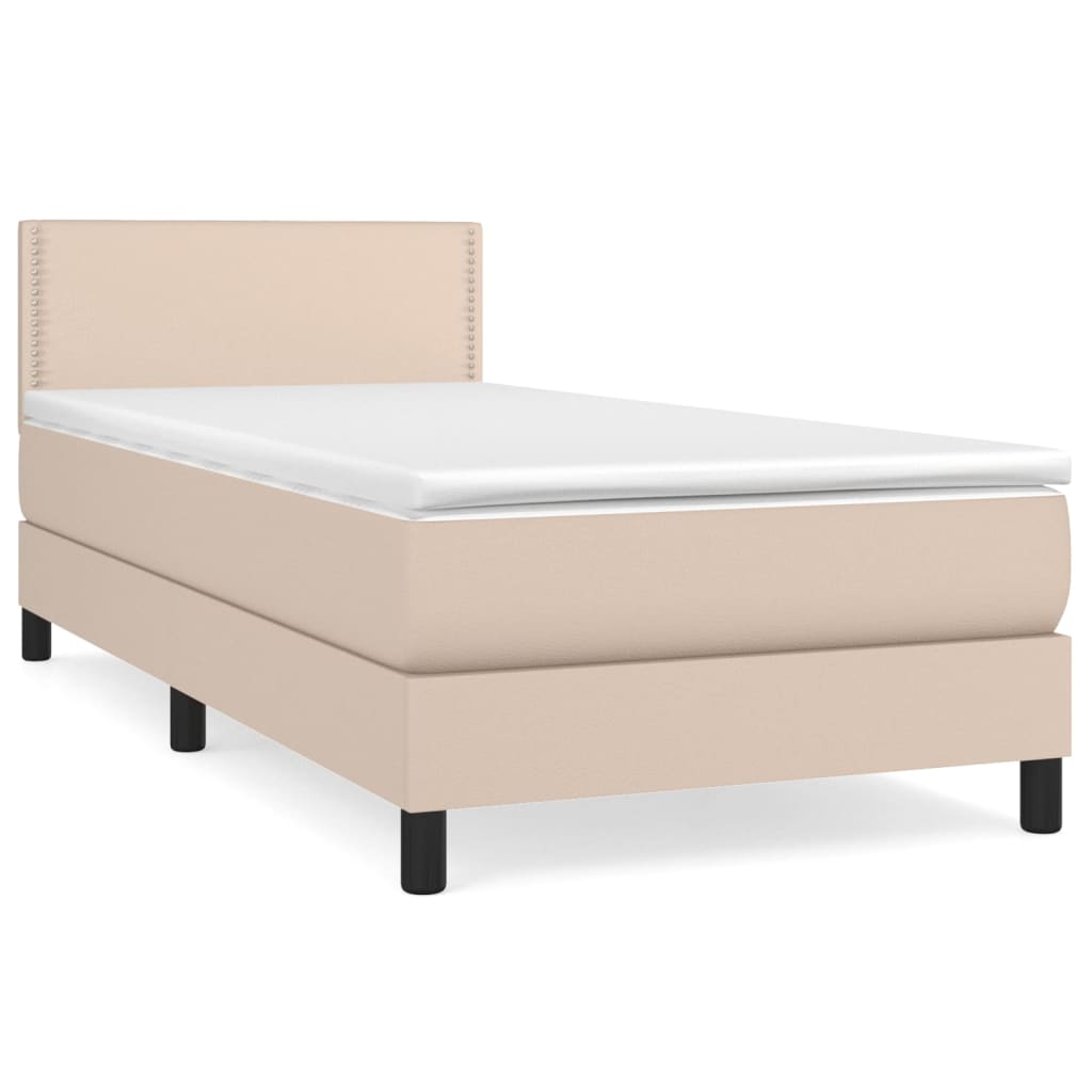 vidaXL Cama box spring con colchón cuero sintético capuchino 100x200cm