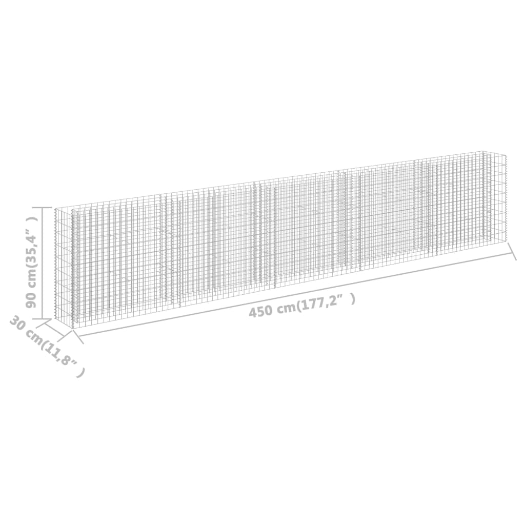 vidaXL Arriate de gaviones de acero galvanizado 450x30x90 cm