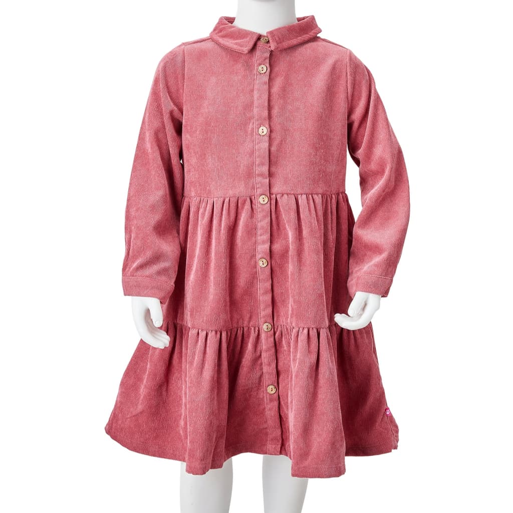 Vestido infantil de manga larga de pana rosa palo 116